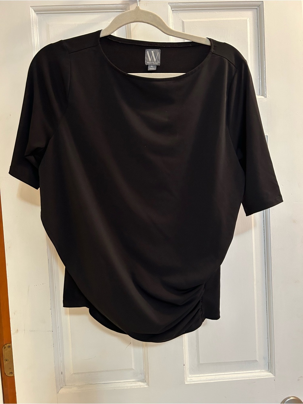 Worthington Black Short-Sleeve Gathered Hem Top